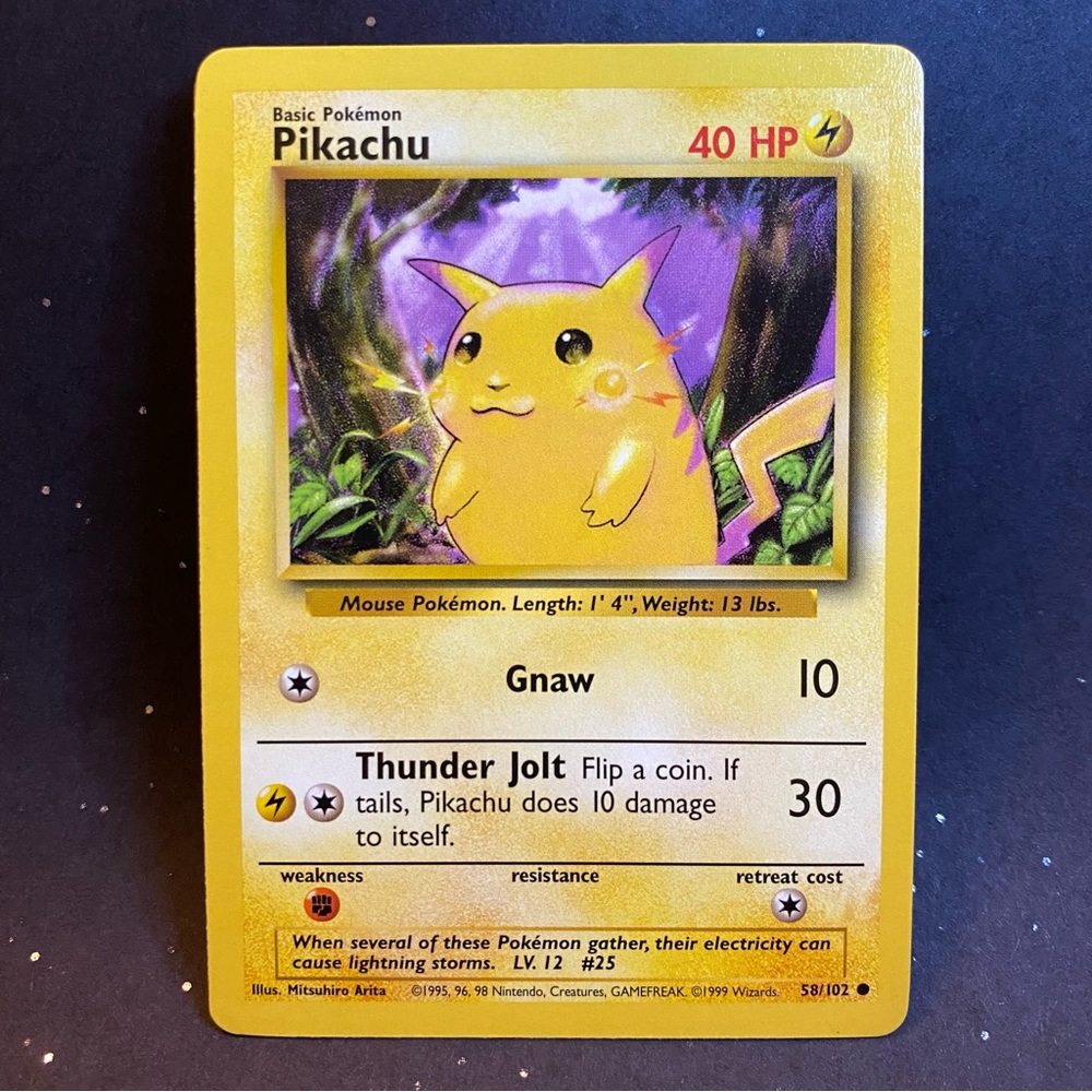 1999 Pokémon PIKACHU Yellow Cheeks Base Set Unlimited 58/102 WoTC